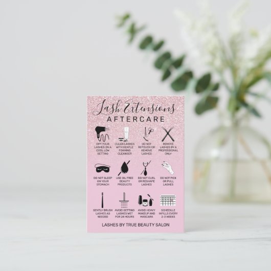 メイブピンクグリッターラッシュエクステンションアフターケアアイコン 名刺 (スタンド正面)