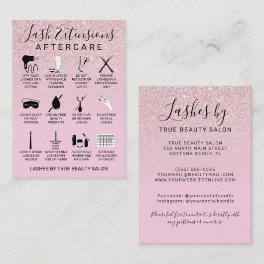 メイブピンクグリッターラッシュエクステンションアフターケアアイコン 名刺 (正面/裏面)