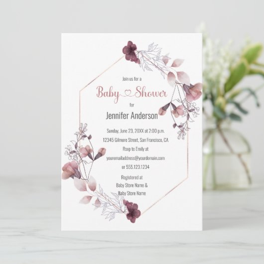 メイブピンクフローラ植物赤ちゃんシャワー 招待状 (スタンド正面)