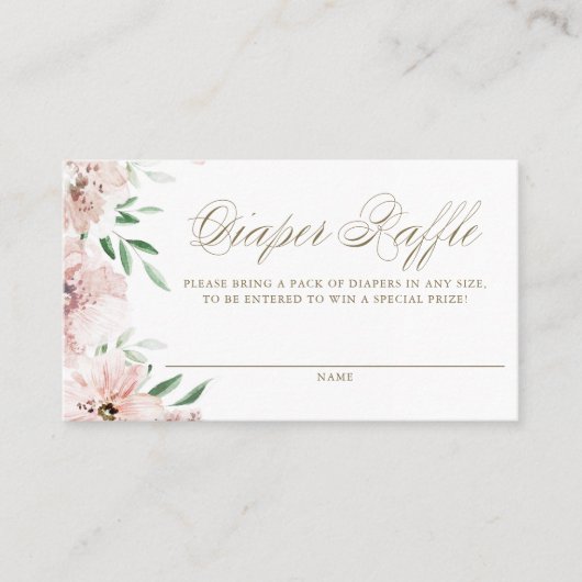 メイブピンクフローラ赤ちゃんシャワーおむつラッフルカード プレイスカード (正面)