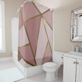メイブピンク&金ゴールドブロンズ幾何学模様 シャワーカーテン