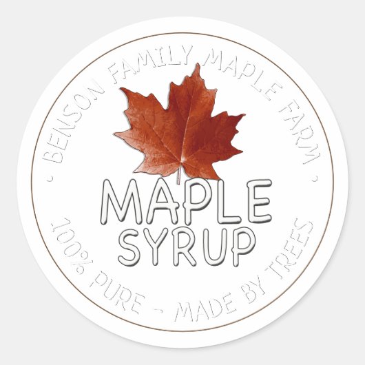 メイプルシロップ製品ラベル100%純木製 ラウンドシール (正面)