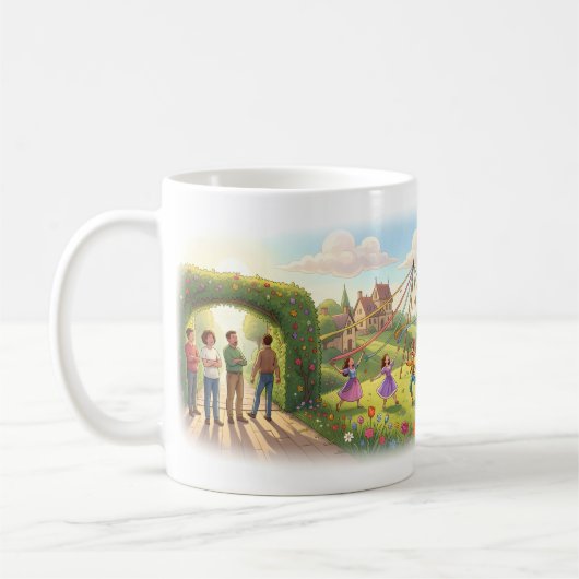 メイポール牧草地の幻想的なお祝いマグ コーヒーマグカップ (左)