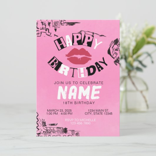 メイムガールズピンクハッピーバースデー招待状 招待状 (スタンド正面)