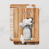 メイモノグラムのン素朴の瓶とピンクの牡丹 出欠カード (正面/裏面)