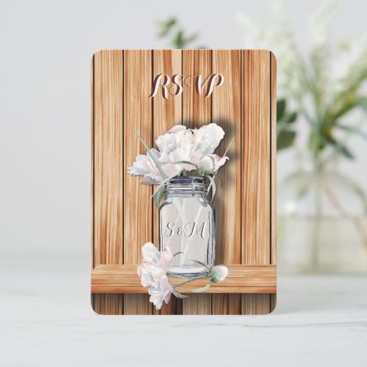 メイモノグラムのン素朴の瓶とピンクの牡丹 出欠カード (スタンド正面)