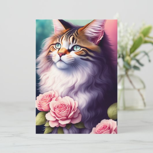 メインかわいらしクーン&フラワーズポートレート カード (スタンド正面)