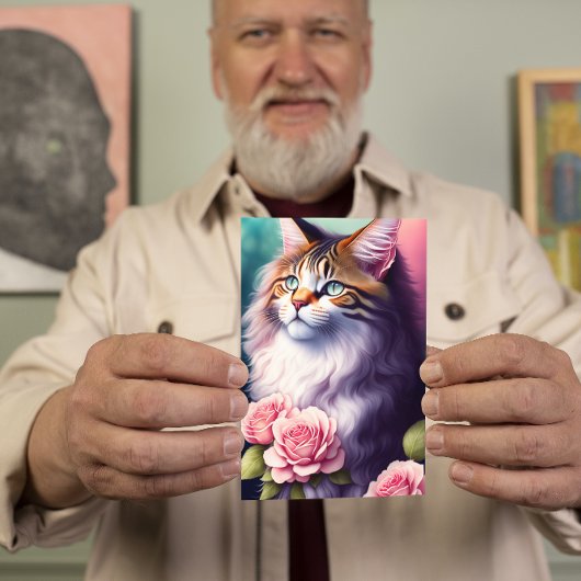 メインかわいらしクーン&フラワーズポートレート カード