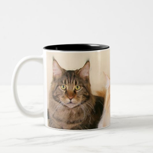 メインのあらいぐま猫のマグ ツートーンマグカップ (左)