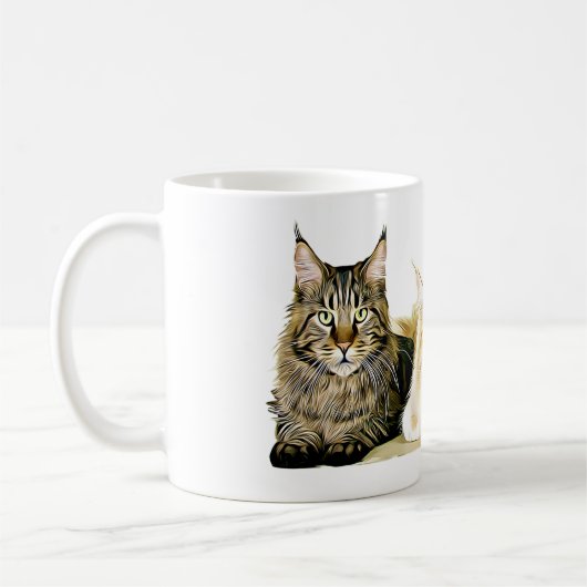 メインのあらいぐま猫の子ネコ、モダンな猫の芸術のコーヒー・マグ コーヒーマグカップ (左)