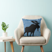 メインのアメリカヘラジカの枕が付いている青いギンガム クッション (椅子)