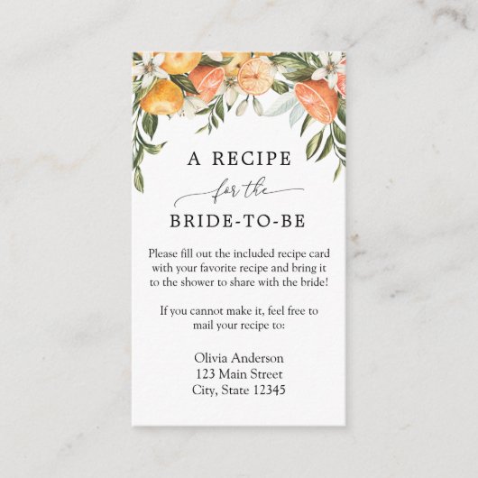 メインのスクイーズオレンジブライダルレシピ要求 エンクロージャーカード (正面)