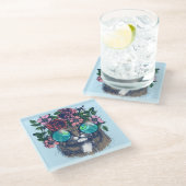 メインのファンシーなあらいぐま ガラスコースター (アングル)