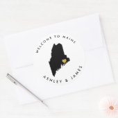 メインのマップ結婚のウェルカムステッカーラベル、ブラック金ゴールド ラウンドシール (封筒)