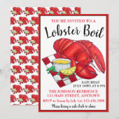 メインのロブスター ディナー シーフード ボイル ピクニック クラムベイク 招待状 (正面/裏面)
