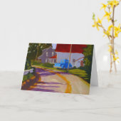 メインの挨拶状の古い小型トラック及び道 カード (黄色い花)