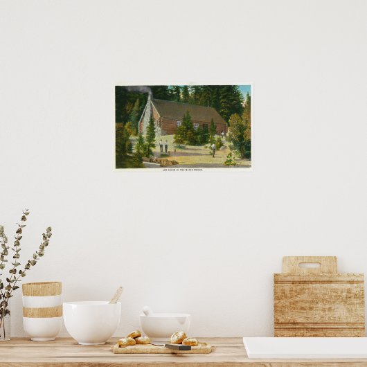 メインの森のログキャビンのMaineView ポスター (キッチン)