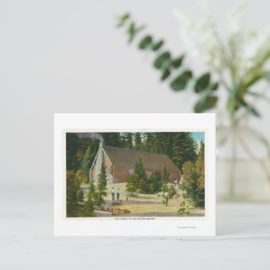 メインの森のログキャビンのMaineView ポストカード (スタンド正面)