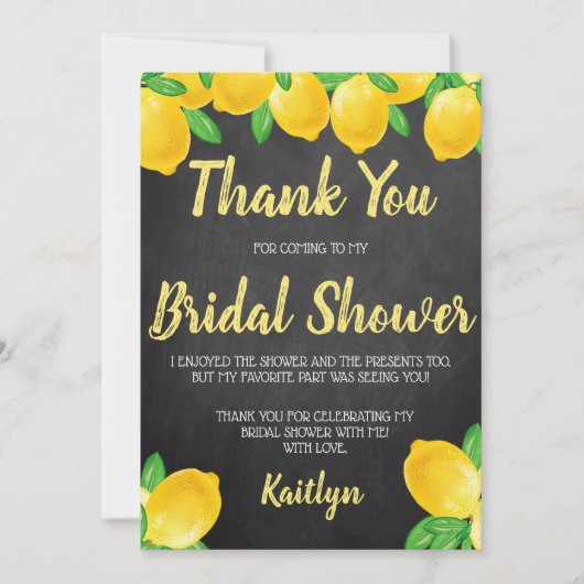 メインの相棒が見つかった！レモン ブライダルシャワーパーティ サンキューカード (正面)