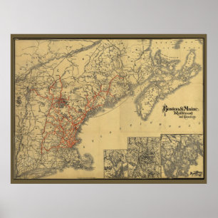 メインの鉄道地図への1898年のボストン ポスター