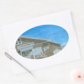 メインの雑貨店の水彩画 楕円形シール (封筒)