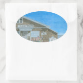 メインの雑貨店の水彩画 楕円形シール (バッグ)