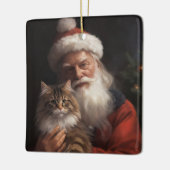 メインクーンとサンタクロースのクリスマス セラミックオーナメント (左)
