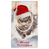 メインクーンのクリスマス猫が雪の中 スモールペーパーバッグ (正面)