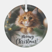 メインクーンの子猫のクリスマス ガラスオーナメント (正面)