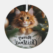 メインクーンの子猫のクリスマス ガラスオーナメント (裏面)