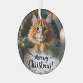 メインクーンの子猫のクリスマス ガラスオーナメント (正面左)