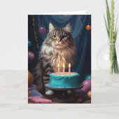 メインクーンの猫と誕生日ケーキのカード サンキューカード (正面)