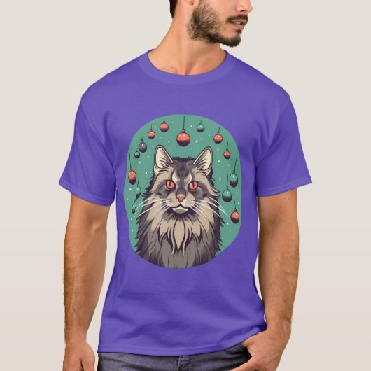 メインクーンの猫のクリスマスオーナメント1 Tシャツ (正面)