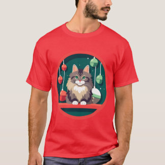 メインクーンの猫のクリスマスオーナメント Tシャツ