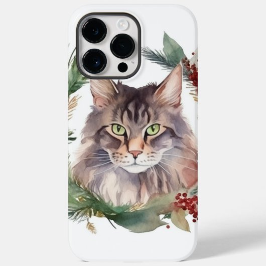 メインクーンの猫のクリスマスリースの可愛い子猫 Case-Mate iPhoneケース (裏面)