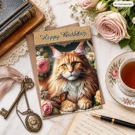 メインクーンの猫のビンテージの誕生日は猫好きのためのものです カード