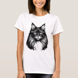 メインクーンの猫の女性用Tシャツ Tシャツ