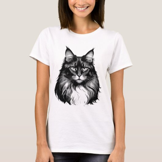 メインクーンの猫の女性用Tシャツ Tシャツ (正面)