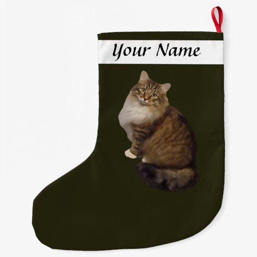 メインクーンの猫の肖像画 ラージクリスマスストッキング (裏面)
