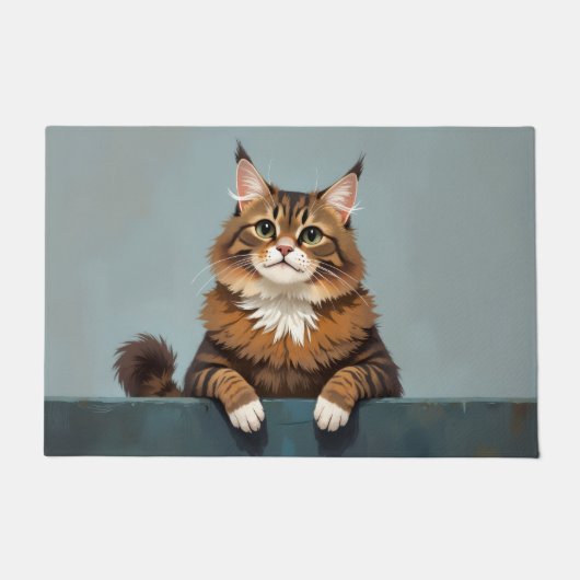 メインクーンの猫玄関マットアート ドアマット (正面)