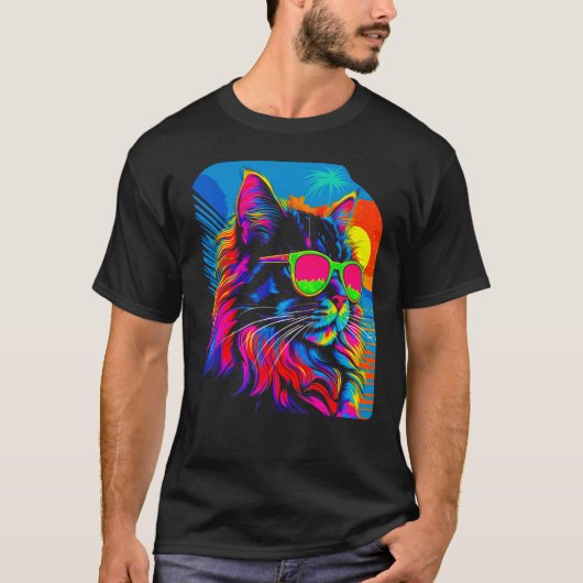 メインクーンの猫 夏 Tシャツ (正面)