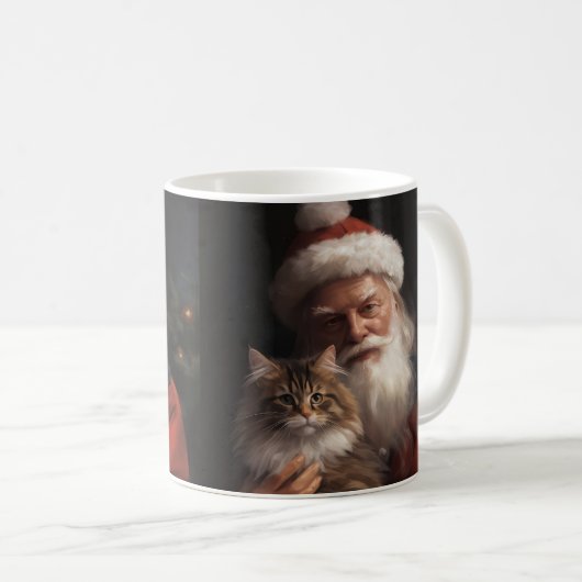 メインクーンウィズサンタクロースフェスティバルクリスマス コーヒーマグカップ (正面右)