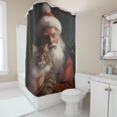 メインクーンウィズサンタクロースフェスティバルクリスマス シャワーカーテン (インサイチュ)