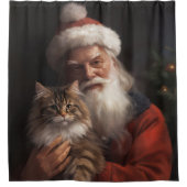 メインクーンウィズサンタクロースフェスティバルクリスマス シャワーカーテン (正面)