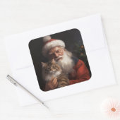 メインクーンウィズサンタクロースフェスティバルクリスマス スクエアシール (封筒)