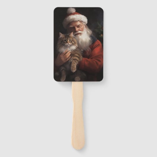 メインクーンウィズサンタクロースフェスティバルクリスマス ハンドファン