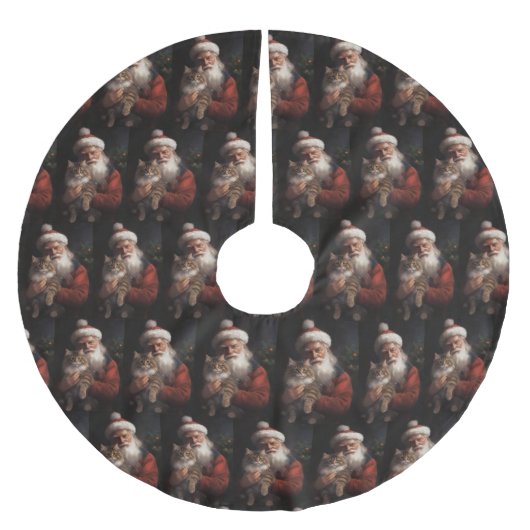 メインクーンウィズサンタクロースフェスティバルクリスマス ブラッシュドポリエステルツリースカート (正面)