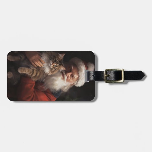 メインクーンウィズサンタクロースフェスティバルクリスマス ラゲッジタグ (正面横)