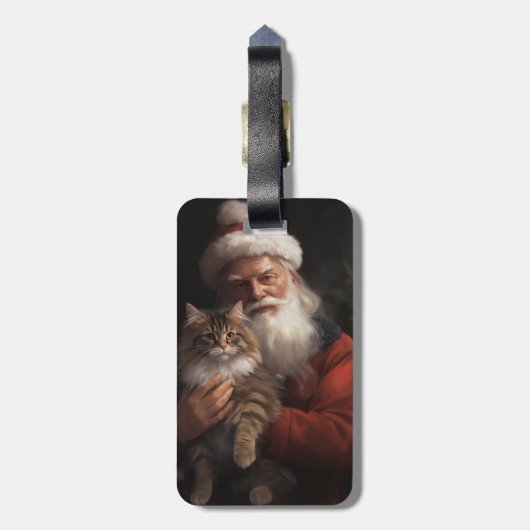 メインクーンウィズサンタクロースフェスティバルクリスマス ラゲッジタグ (裏面縦)