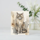 メインクーンウォーターカラーイラストレーション ポストカード (スタンド正面)